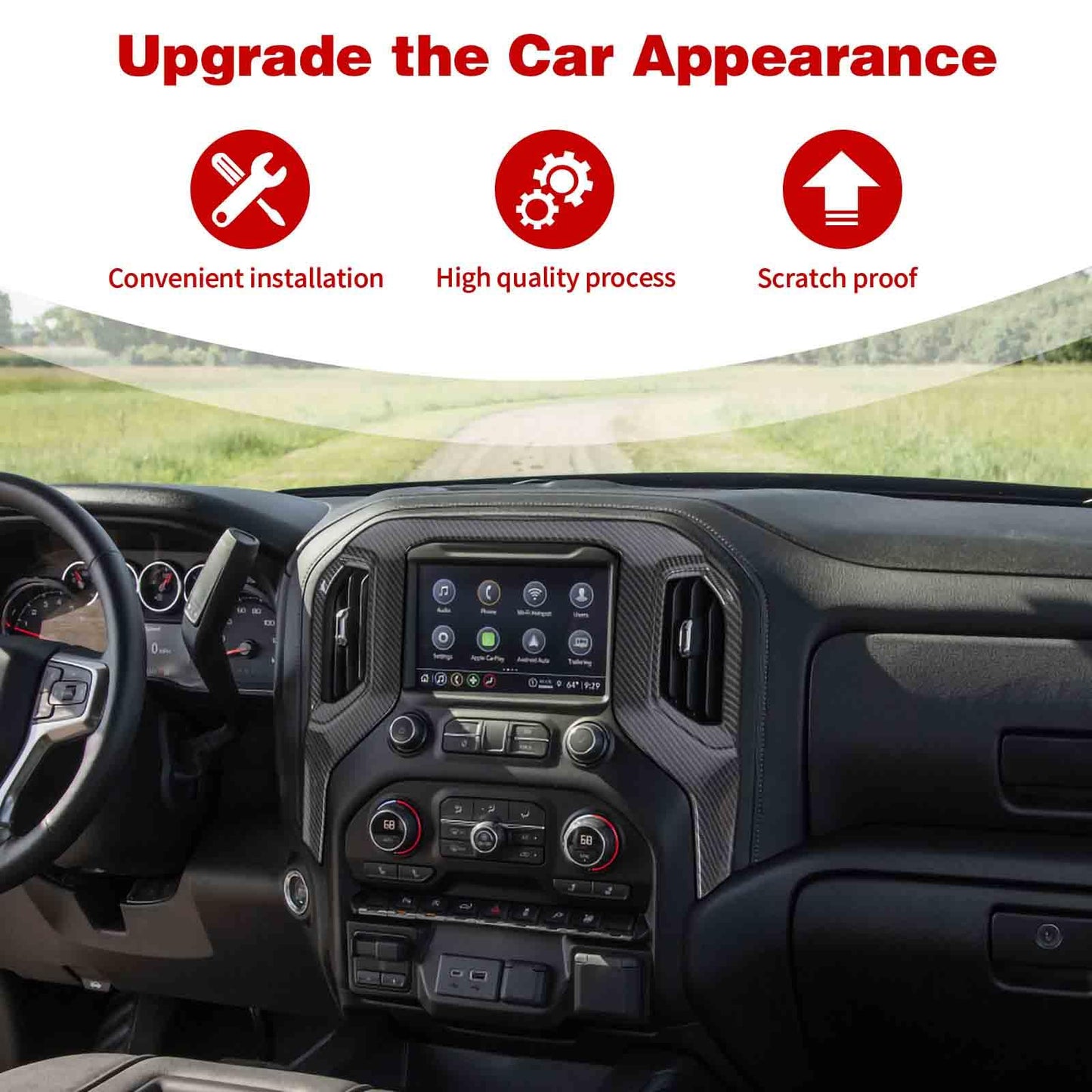 PDKLIN for Silverado Carbon Fiber Trim Dashboard Inner Door Handle Bowl Trim Cover for Chevy Silverado GMC Sierra 2019-2022 Carbon Fiber Interior Accessories 8pcs
