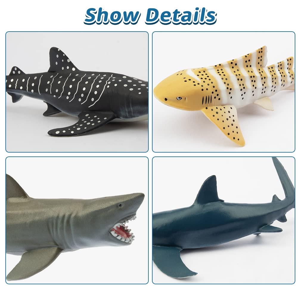 Toymany 6PCS 5-6" L Realistic Shark Bath Toy Figurines, Plastic Ocean Sea Animals Figures Set Includes Great White Shark Cake Toppers Christmas Birthday Gift for Kids Toddlers