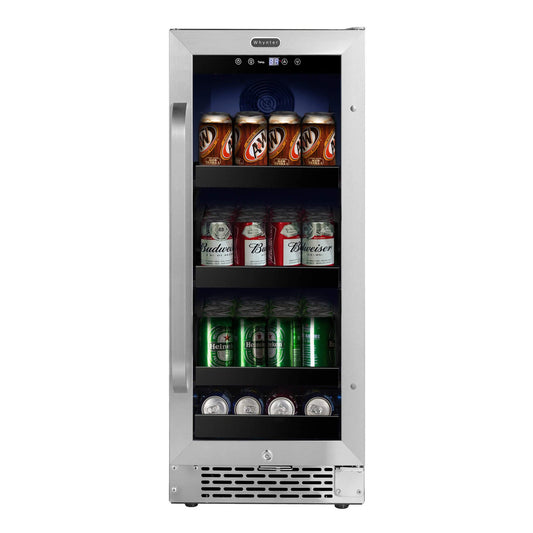 Whynter BBR-838SB Built-in Under Counter 15 inch Beverage Refrigerator and Cooler Fridge with Glass, Lock, Reversible Door, Digital Control and Carbon Filter, 3.0 cu. ft, Stainless Steel, 112 Capacity