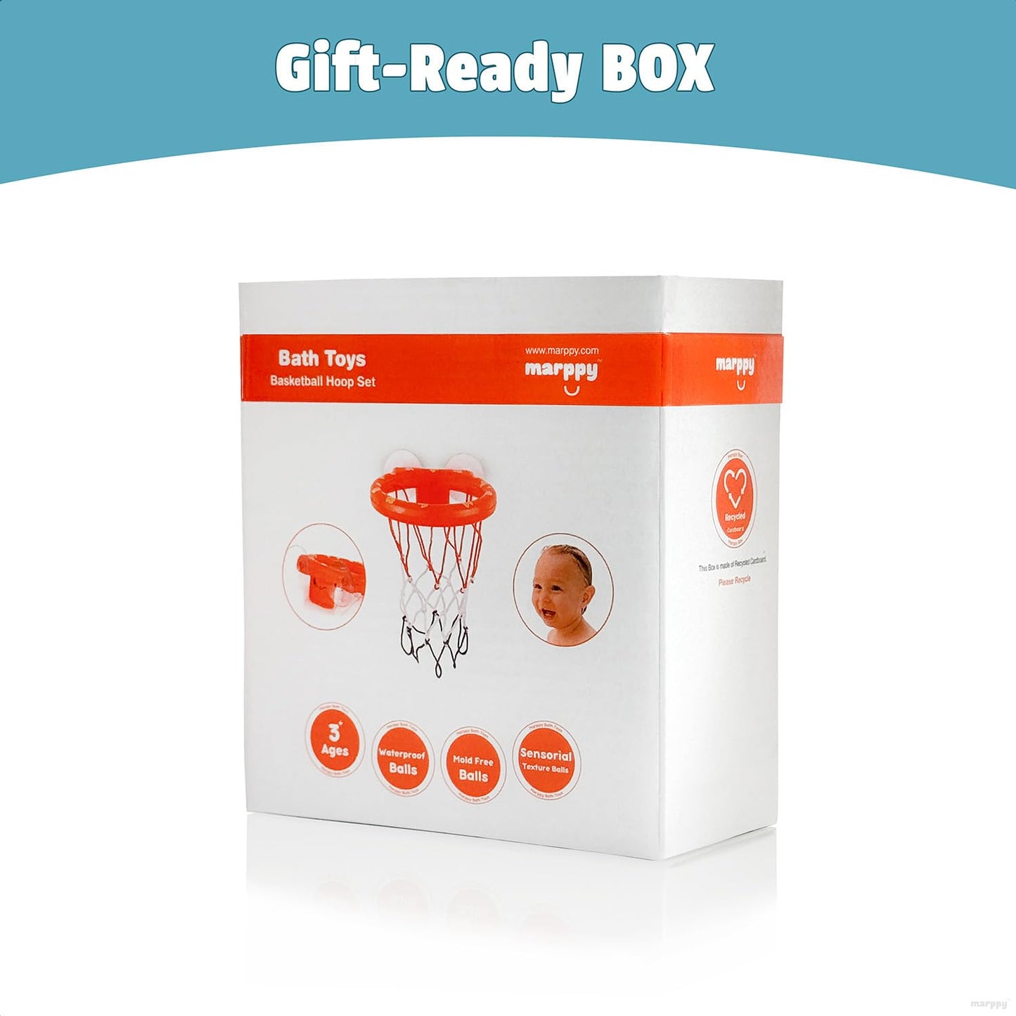 MARPPY Bath Toys - Bathtub Basketball Hoop for Toddlers | Bath Toys for Kids with 4 Mold-Free Balls & Strong Suction Cup Basketball Hoop | Toddler Shower Toys and Fun Kid Bathtub Toys | Boys or Girls