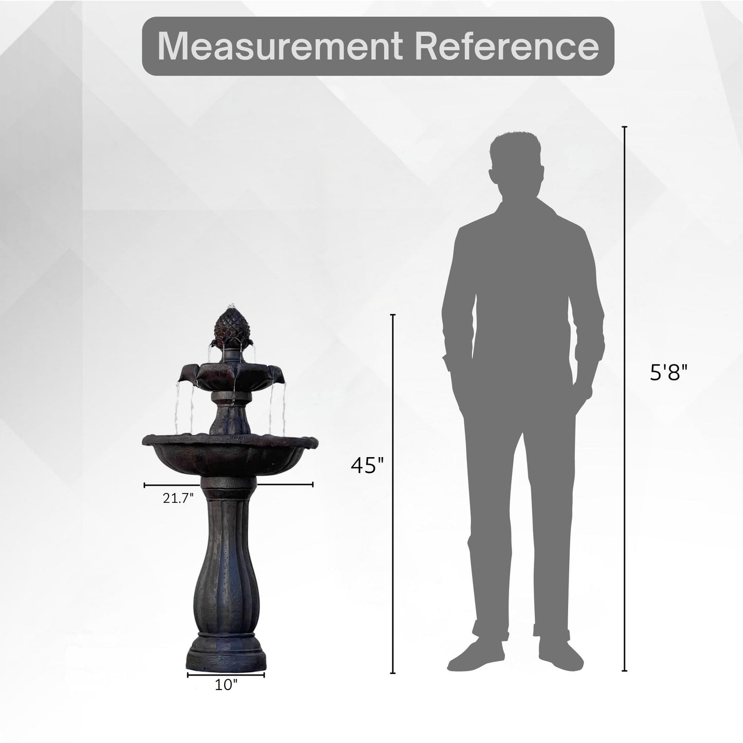 XBrand 44" 2-Tier Solar Water Fountain, Fiberglass/Resin Outdoor Fountain with Solar Panel & Auto Shut-Off Pump, Dark Brown