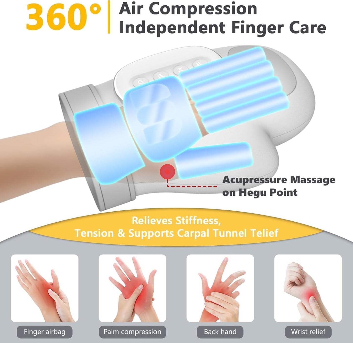 2026 NEW Hand Massager with Heat and Compression, Hand Massager with 3 Temps (108°F ~ 121℉), 5 Strengths, 3 Massages for Arthritis, Wrist & Carpal Tunnel Relief, Hand Massage, Gift for Women/Men