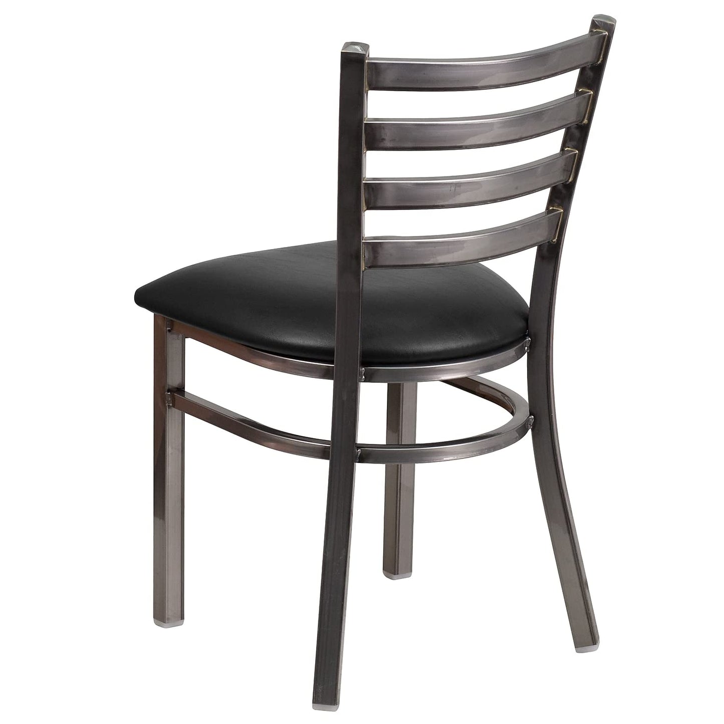 Flash Furniture 2 Pack HERCULES Series Clear Coated Ladder Back Metal Restaurant Chair - Black Vinyl Seat