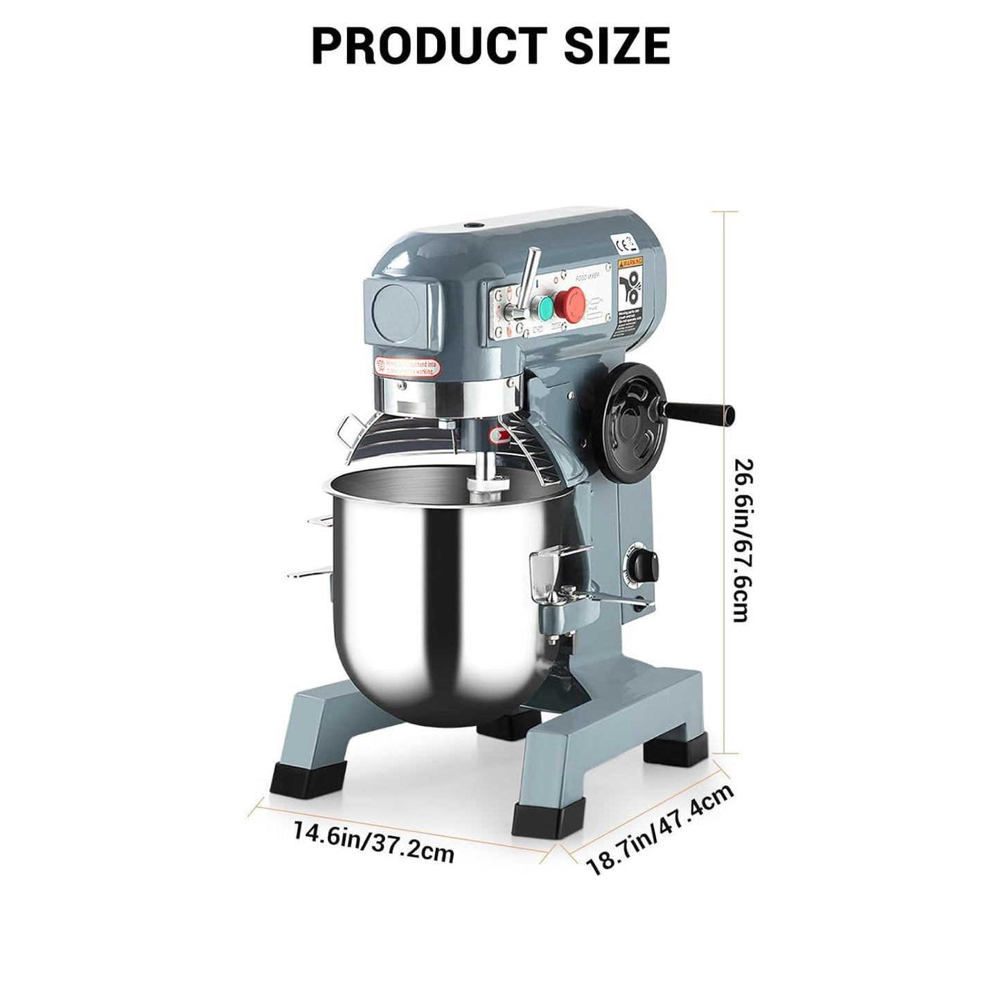 Commercial Mixer 15 QT, 600W Commercial Stand Mixer with Dough Hook, Stainless Steel Bowl Heavy Duty Mixer for Bakery Pizzeria Restaurant, 3 Speeds Adjustable(105/180/408 RPM)