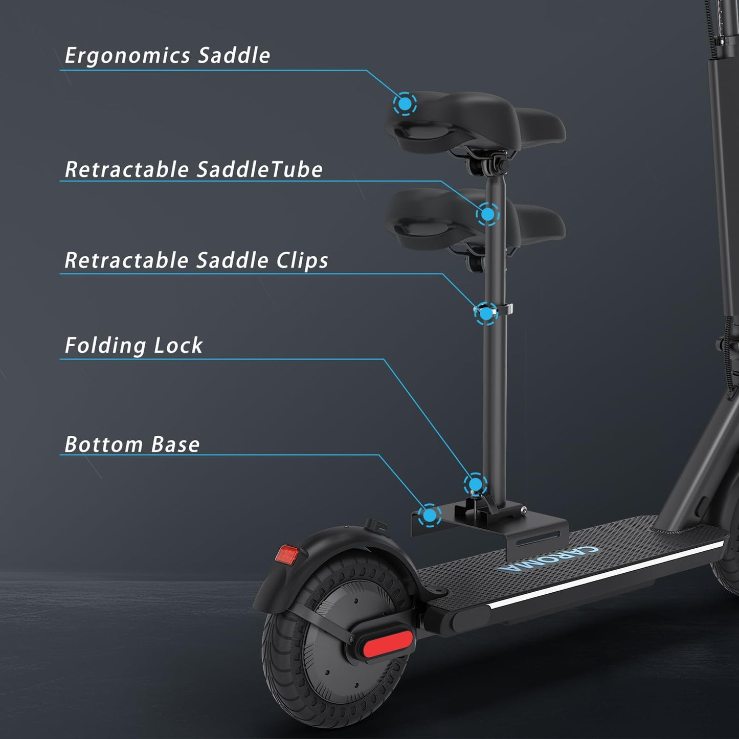 Caroma Electric Scooter 500W, Portable Folding Electric Scooter for Adults with Detachable Seat, 9" Solid Tires, Fast Commuting E Scooter w/Braking System & Shock Absorption,Blue