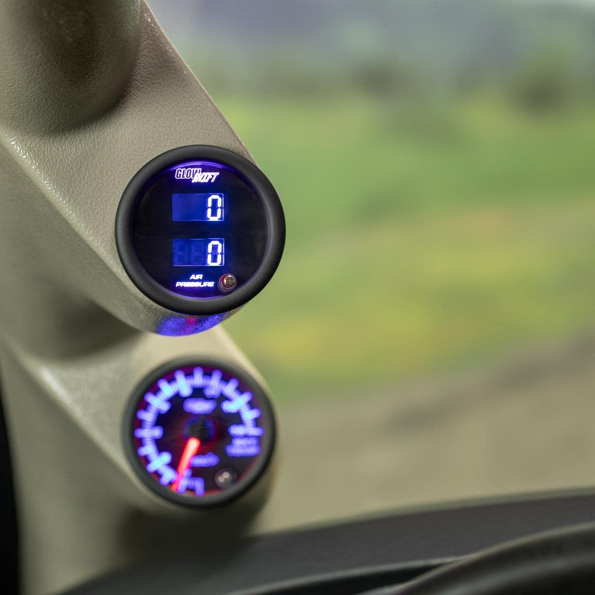 GlowShift Tinted 7 Color Dual Digital 220 PSI Air Pressure Gauge Kit - for Air Ride Suspension Systems - Includes 2 Electronic Sensors - Multi-Color LED Display - Smoked Lens - 2-1/16" 52mm