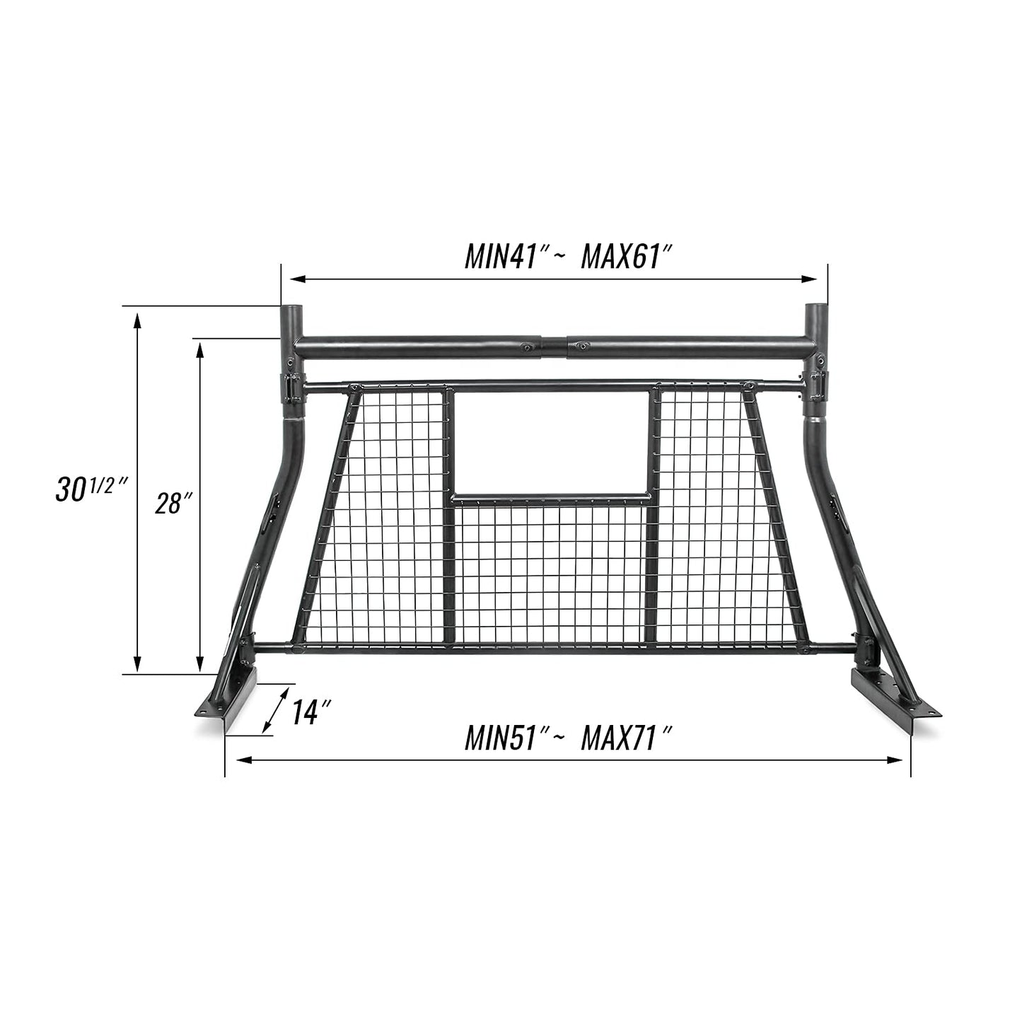 AA-Racks Model X35-W 800 LB Capactiy Extendable Pick-up Truck Rack with Protective Screen Set (Black)