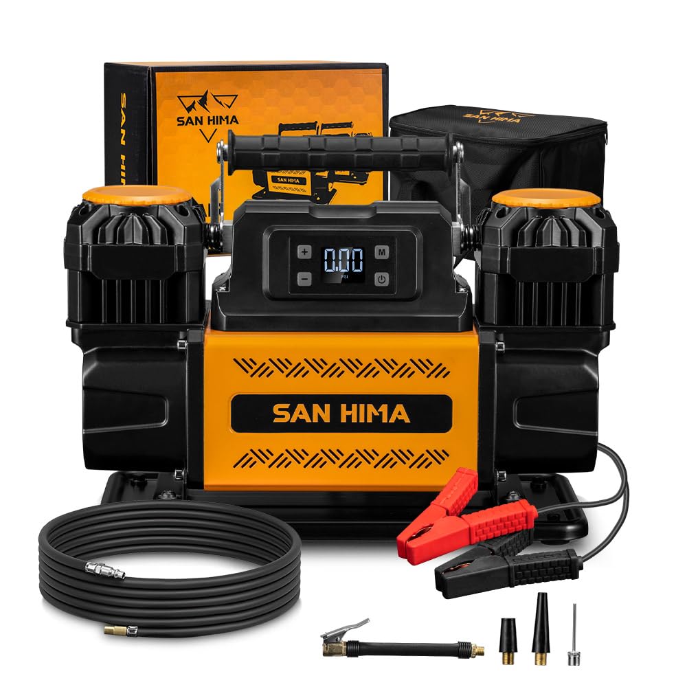 SanHima 12V Air Compressor - Dual Cylinder Portable Tire Inflator 12.36 CFM w/LED Screen, Offroad Air Pump Heavy Duty Max 150 PSI for 4x4 Vehicle RV Truck Tires