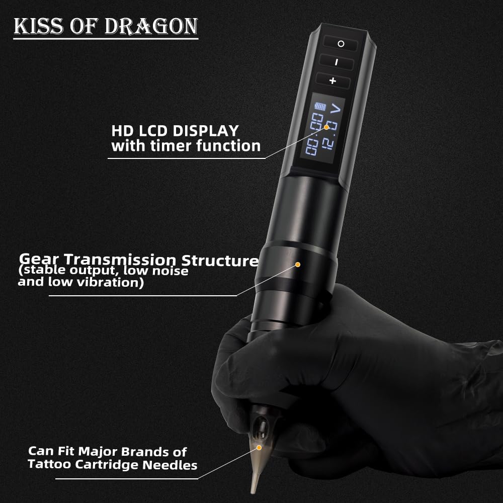 Wireless Tattoo Machine Pen Kit Complete Rotary Tattoo Gun Two 2400mAh Power Supply 40pcs Cartridge Needles Tattoo Ink Practice Skin Bandage for Beginners
