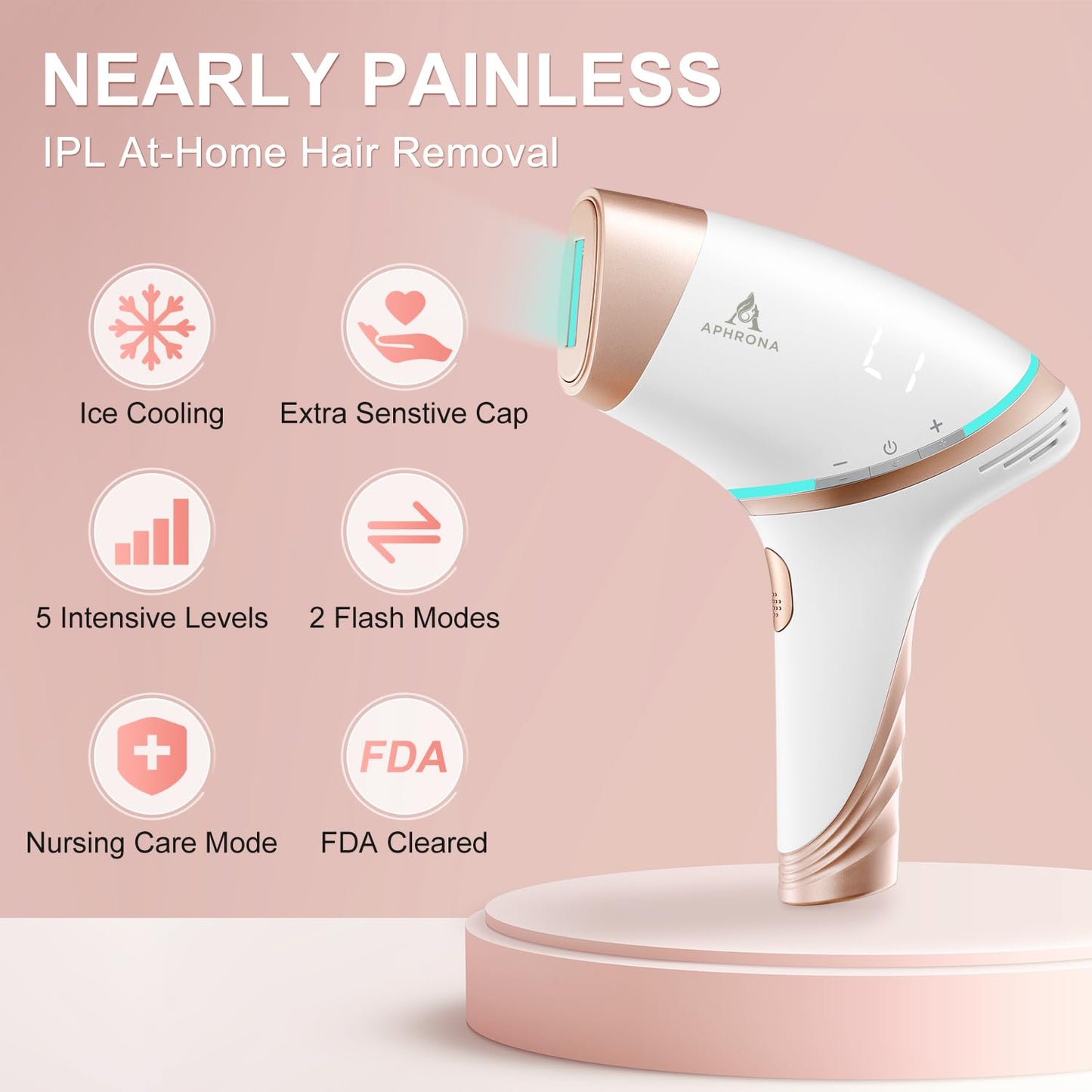 Aphrona® Hair Removal | For Full Body, Face, Sideburns, Stomach, Arms | Easy to Use |Safe & Effective Laser Hair Remover | Long-Lasting Hair Removal | FDA Cleared