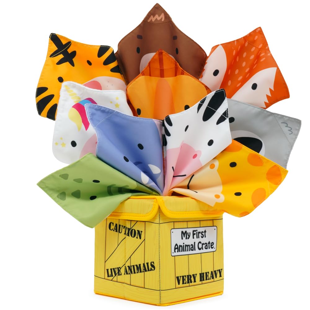 Urban Kiddy™ My First Animal Crate | Sensory Baby Tissue Toy Box, Montessori Toys for Infants & Toddlers, Imaginary Play, Colorful Crinkle Textured Pull Scarves, Educational Preschool Learning