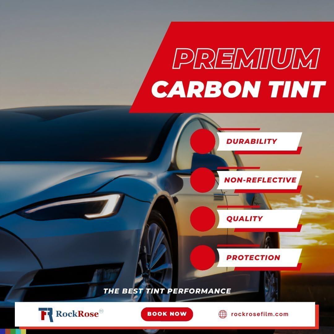 RockRose 5% Premium Carbon Car Window Tint Film 40 in x 100FT 2PLY Charcoal Privacy Film UV, Heat Blocking Tint for Car or Home Adhesive Film Easy Shrink, Plotter Friendly Pro Grade