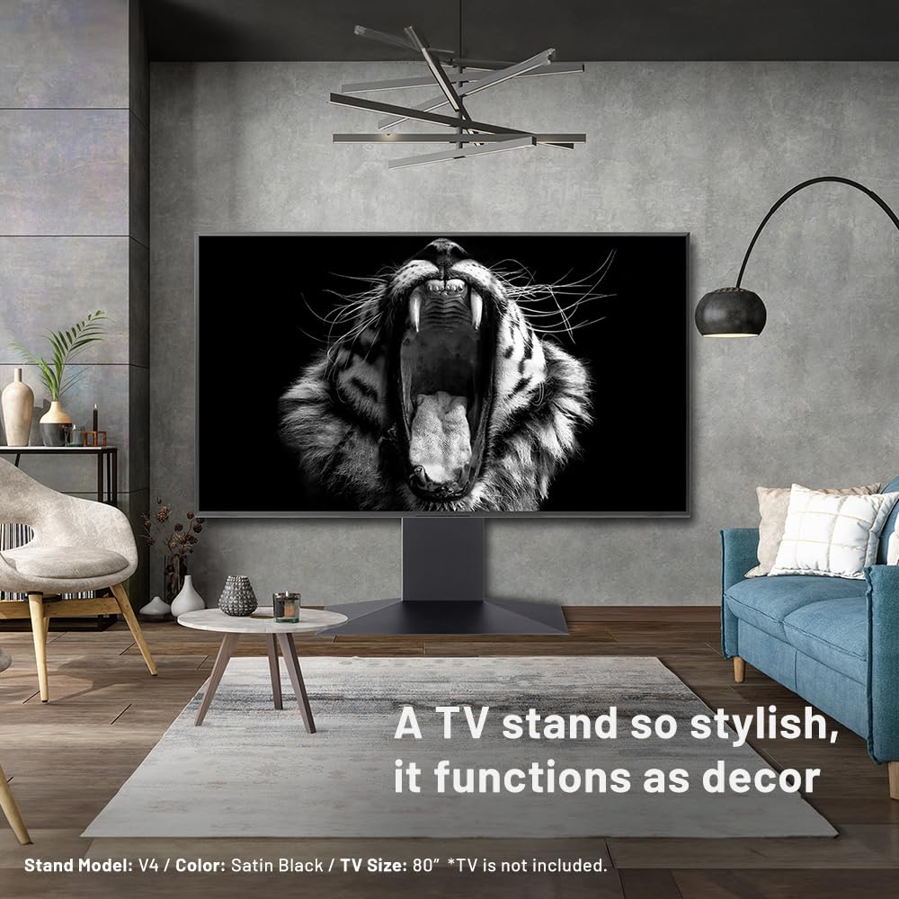 WALL V4 | Sleek Shallow Floor TV Stand for Extra Large 50-100 Inch | Walnut | for Large Screens | Living Room and Bedroom, Space Saving, Adjustable Mount, No Drill, Japan-Engineered Design