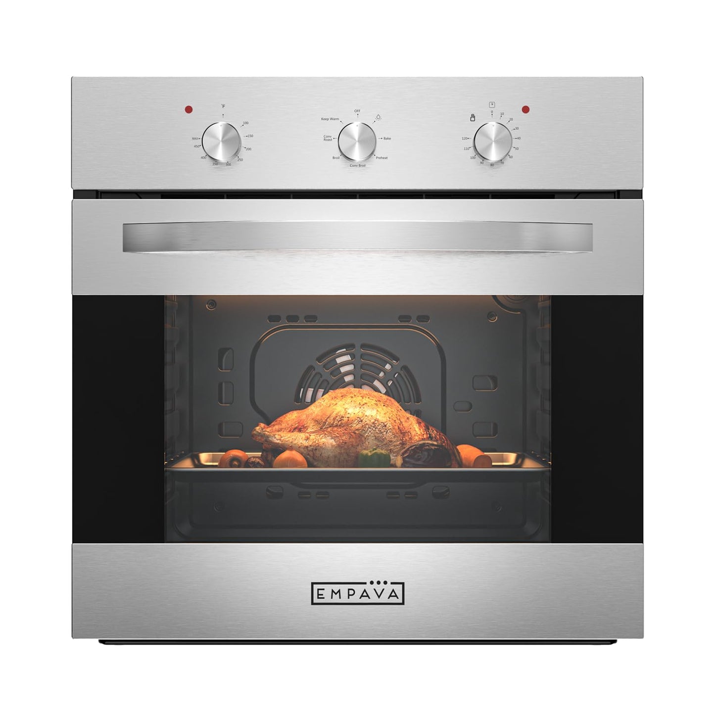 Empava 24 inch Electric Single Wall Oven with 6 Cooking Modes, Convection Fan, Mechanical Knob Control, 2.3 Cu.ft. Capacity, 2800W