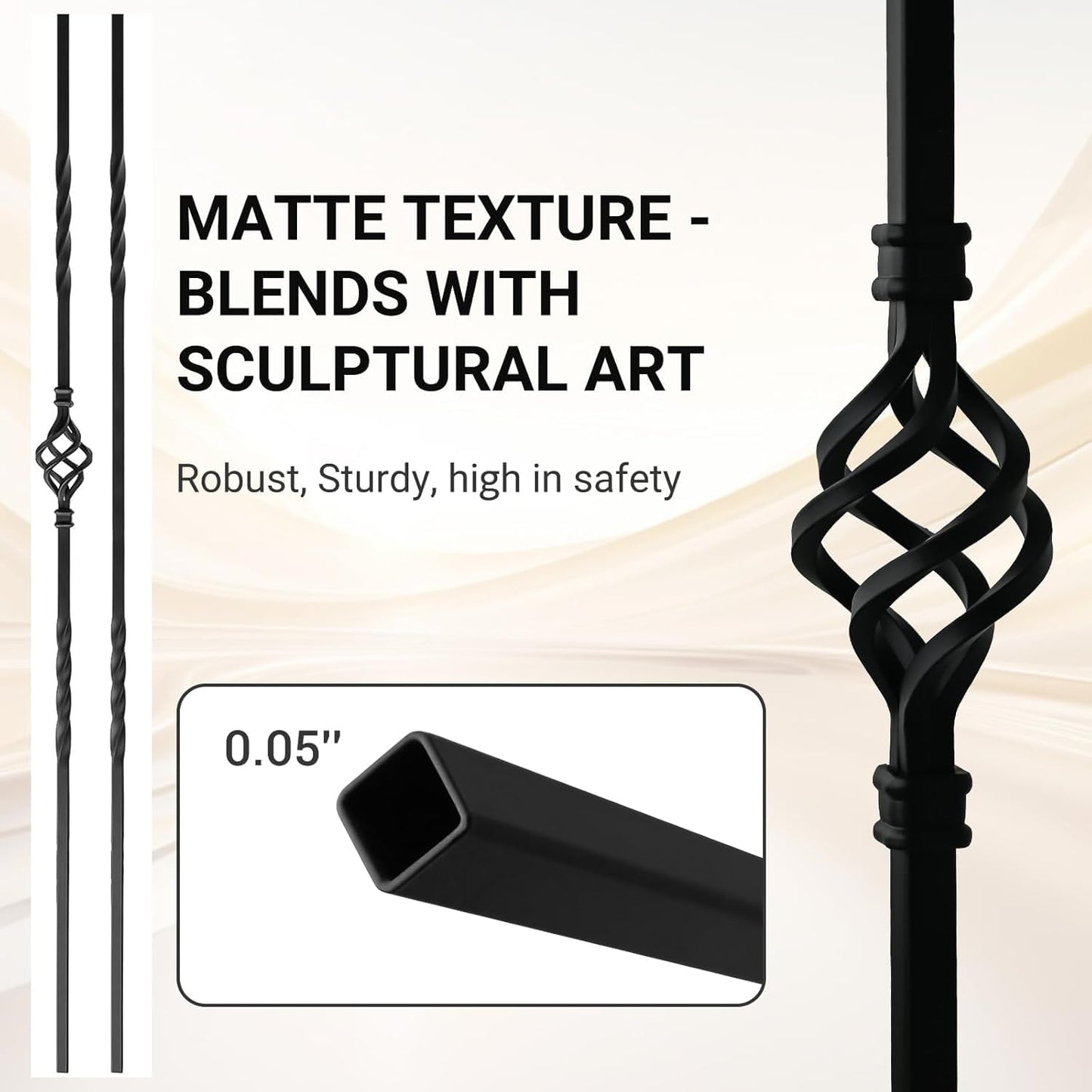 Belinova 30 Pack Wrought Iron Balusters 44'' Hollow Staircase Balusters with Swivel Shoes Balusters for Staircase Interior Double Twist Stair Basket Decorative Spindles for Staircase Indoor