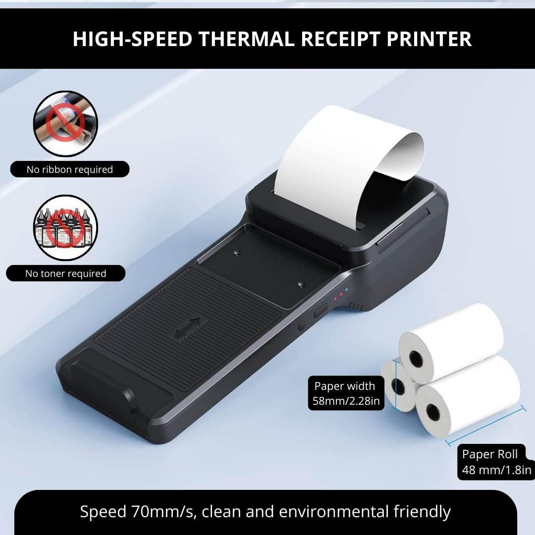 Multzo POS XP-P1 Portable Thermal Printer, USB & Bluetooth, 58mm Paper Width, High-Speed Printing, 1D/2D Barcode Scanning, Compatible with Windows, Linux, Android, iOS (Black)