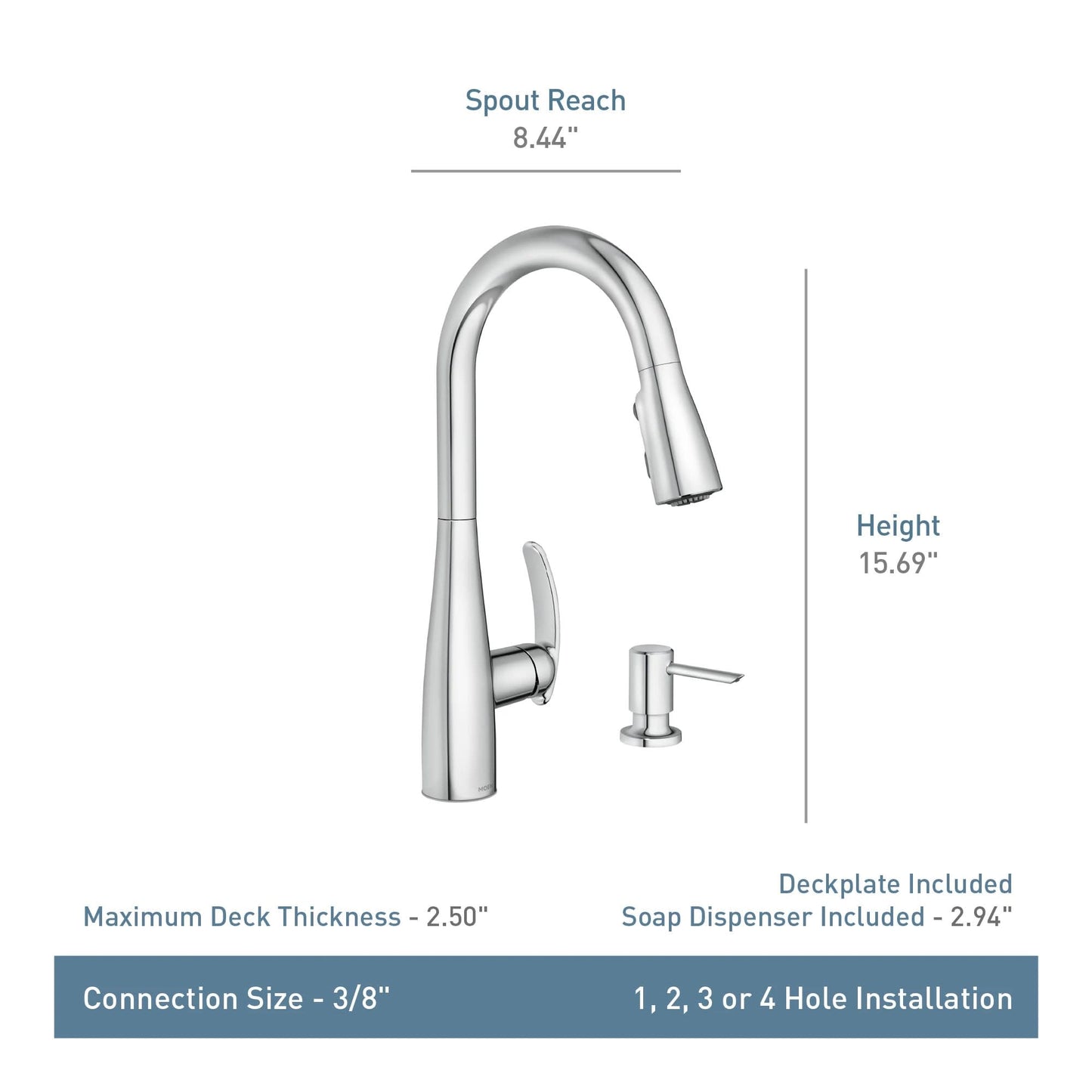 Moen Reyes Stainless Pulldown Kitchen Faucet with Soap Dispenser and Power Boost, Transitional Kitchen Faucet, One-Handle High Arc, Easy Installation, Spot Resist Finish, 87932SRS