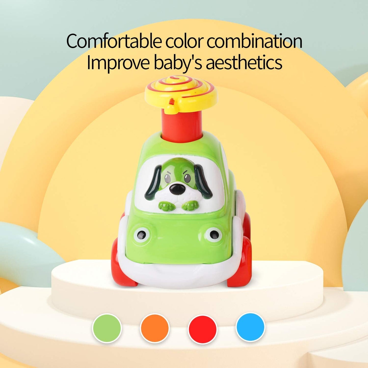 ALASOU 4 PCS Animal Car Toys and 3 PCS Suction Cup Rotating Toys for Infant and Toddlers