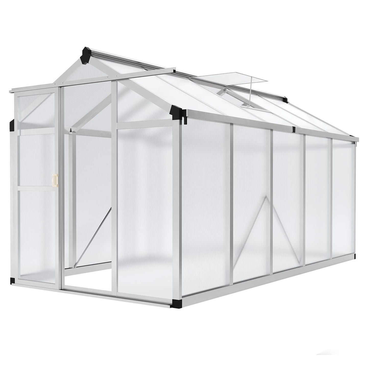 GAOMON 6 x 10 ft Greenhouse for Outdoor with Sliding Door, Green House with Polycarbonate Panel & Ajustable Roof Vent & Ground Nails, Walk-in Aluminum Greenhouses for Garden, Patio