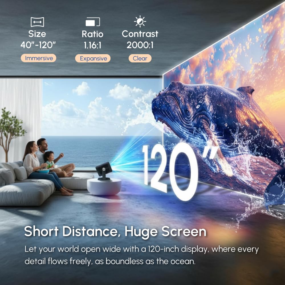 RockTek PJ400 Official Licensed Google TV Dongle Box Smart Projector 4K Supported, Native 1080P, Netflix Disney+, Mini Portable Home Theater Projector with WiFi 6 Bluetooth, Auto Focus/Keystone, HDMI