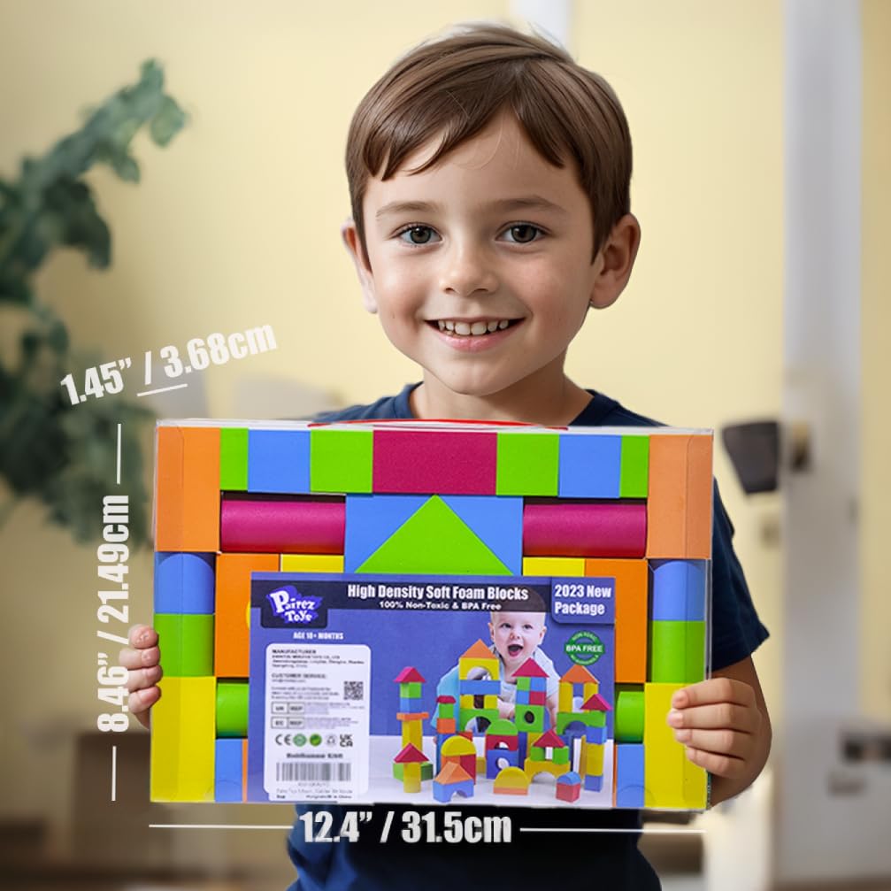 Pairez Toys Foam Building Blocks for Toddlers 2-4, 41 Pieces EVA Soft Stacking Blocks, Baby Bath Foam Toy Set, Early Learning Construction Toys & Gifts for Kids, Boys & Girls 18+ Months
