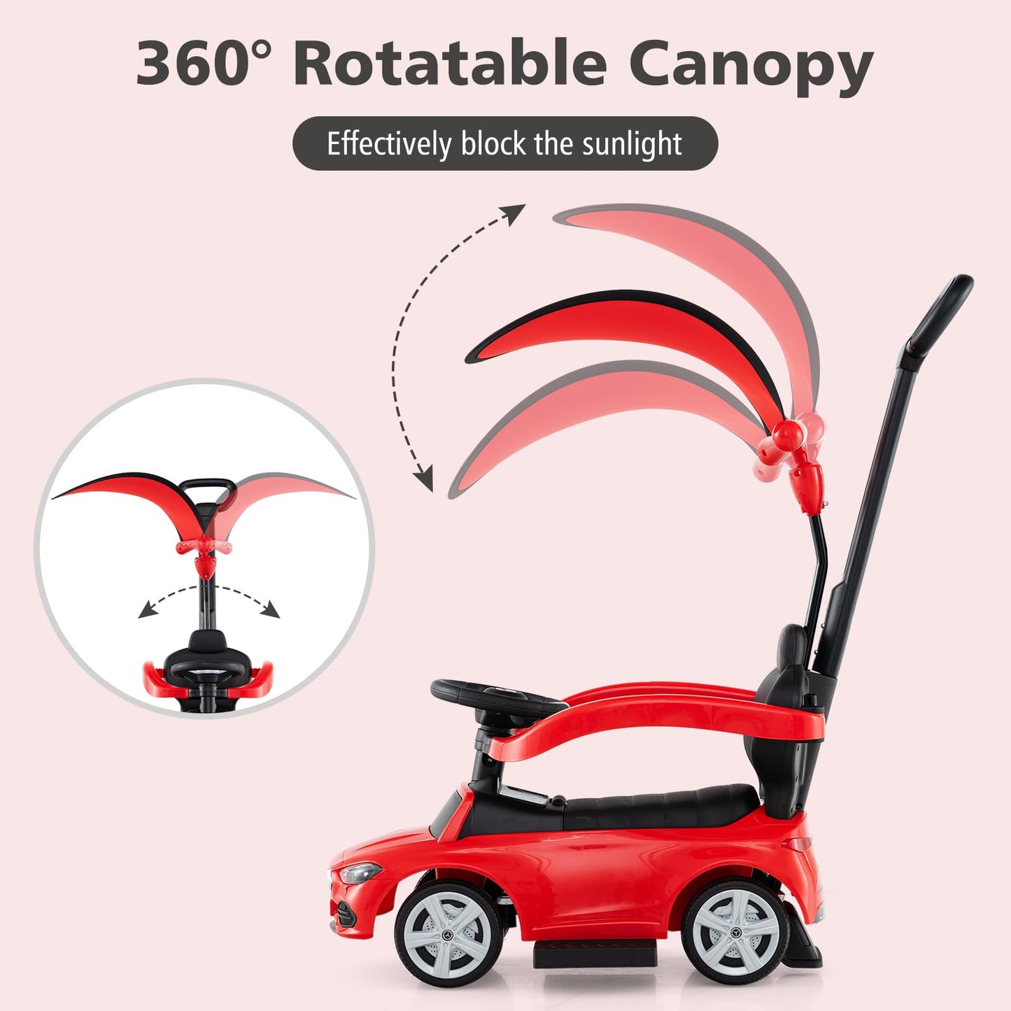 Licensed Mercedes Benz Push Car for Toddlers by INFANS, 3 in 1 Sliding Walking Car with Push Handle, Horn, Music, Underneath Storage, Foot-to-Floor Ride on Toys for Boys Girls, Red