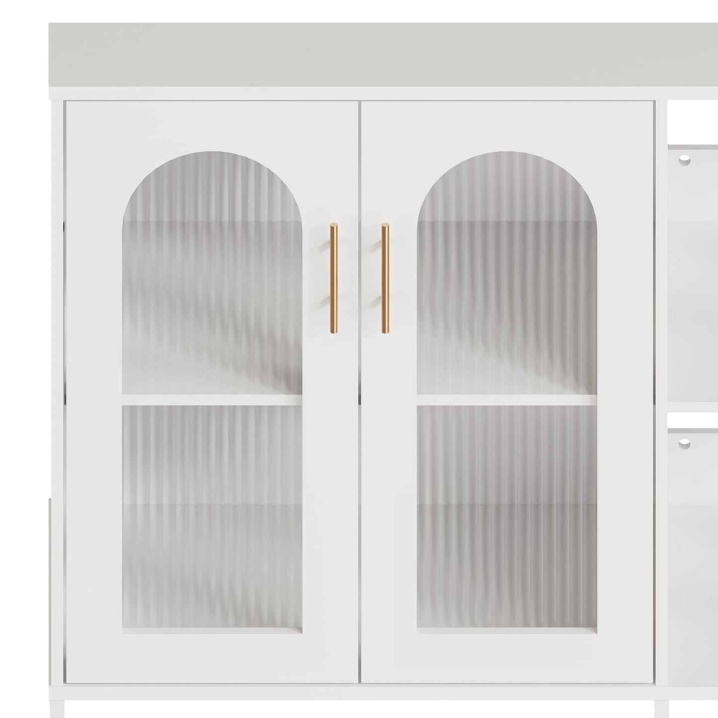 GAOMON Buffet Sideboard Cabinet, Wooden Storage with Glass Doors, Two Metal Handle, Storage Cabinet with Adjustable Shelves, Modern Sideboard for Living Rome, Kitchen, Dining Room,White