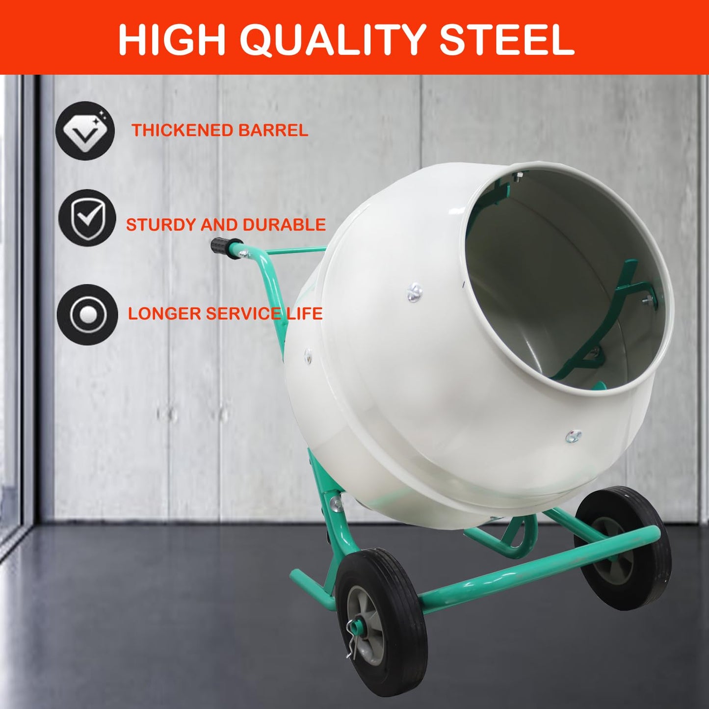 HayWHNKN 5.3 Cu.Ft Electric Concrete Mixer 4 Steel Blades Cement Mixer Pure Copper Motor Portable Wheels for Construction Home Renovation Farm