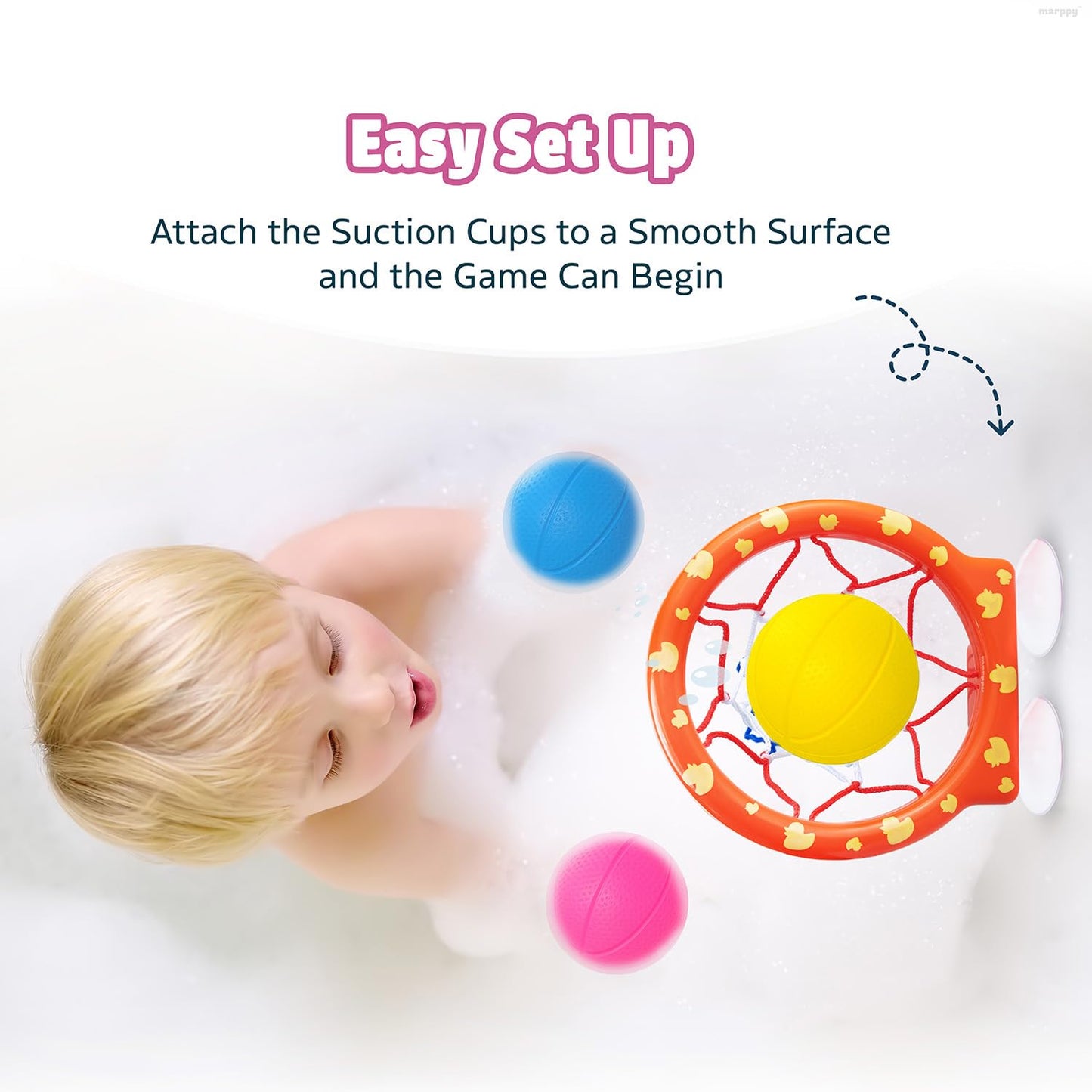 MARPPY Bath Toys - Bathtub Basketball Hoop for Toddler Kids - Bath Toys Mold-Free with Strong Suction Cups and 3 Colorful No-Hole Balls - Fun Shower Toys and Bathtub Toy for Toddlers