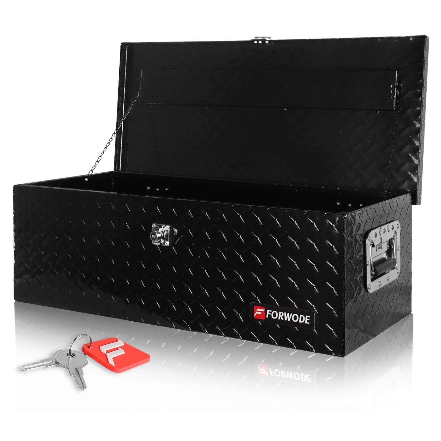FORWODE 30 Inch Truck Bed Tool Box, Aluminum Heavy Duty Trailer Tool Box for Pickup Truck Bed RV, Toolbox Storage box with Handle and Lock - Black