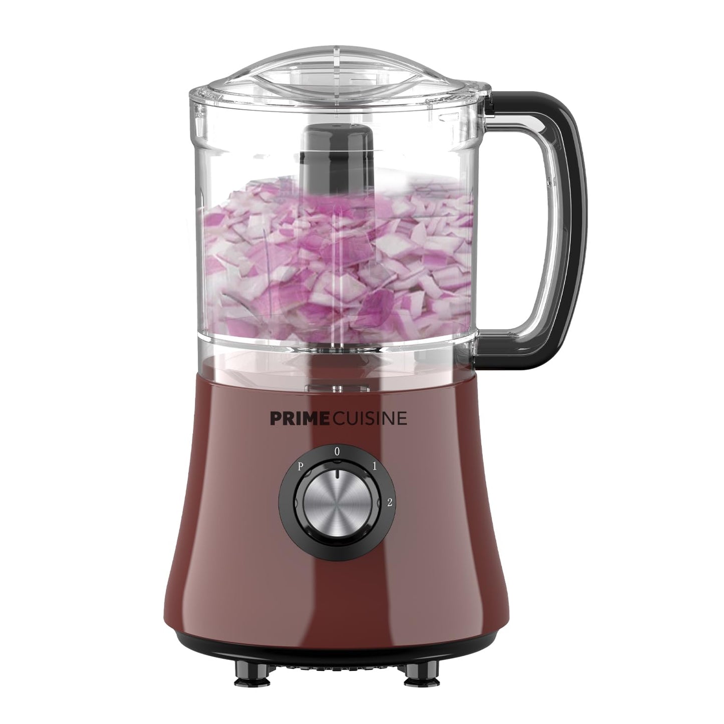 PRIME CUISINE Electric Vegetable Chopper & Food Processor, 3 Cup Capacity, For Mincing, Emulsify and Puree (Burgundy)