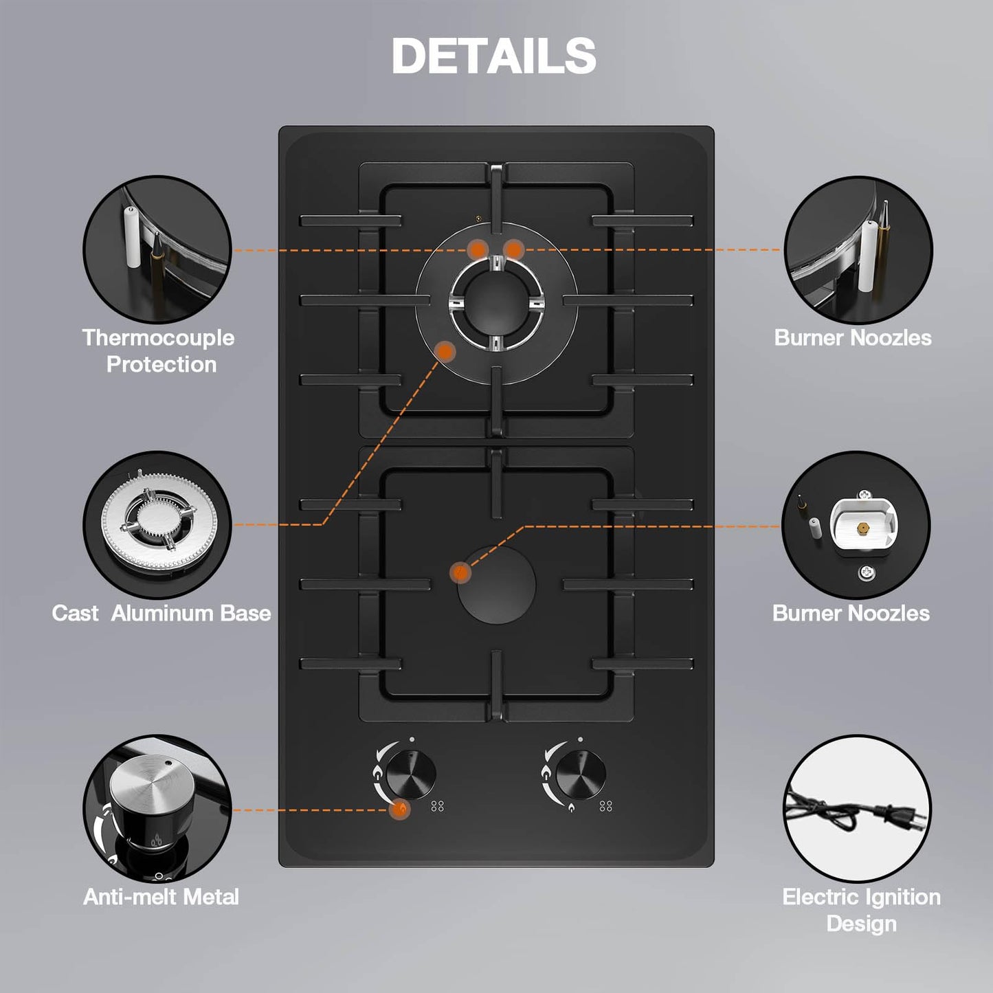 Nafewin 2 Burner Gas Stove Propane Cooktop, Tempered Glass Gas Cooktop 12 inch Stainless Steel Gas Burner with Thermocouple Protection, Lpg/Ng Dual Fuel Built-in Gas Stove Top for Apartments, Rvs