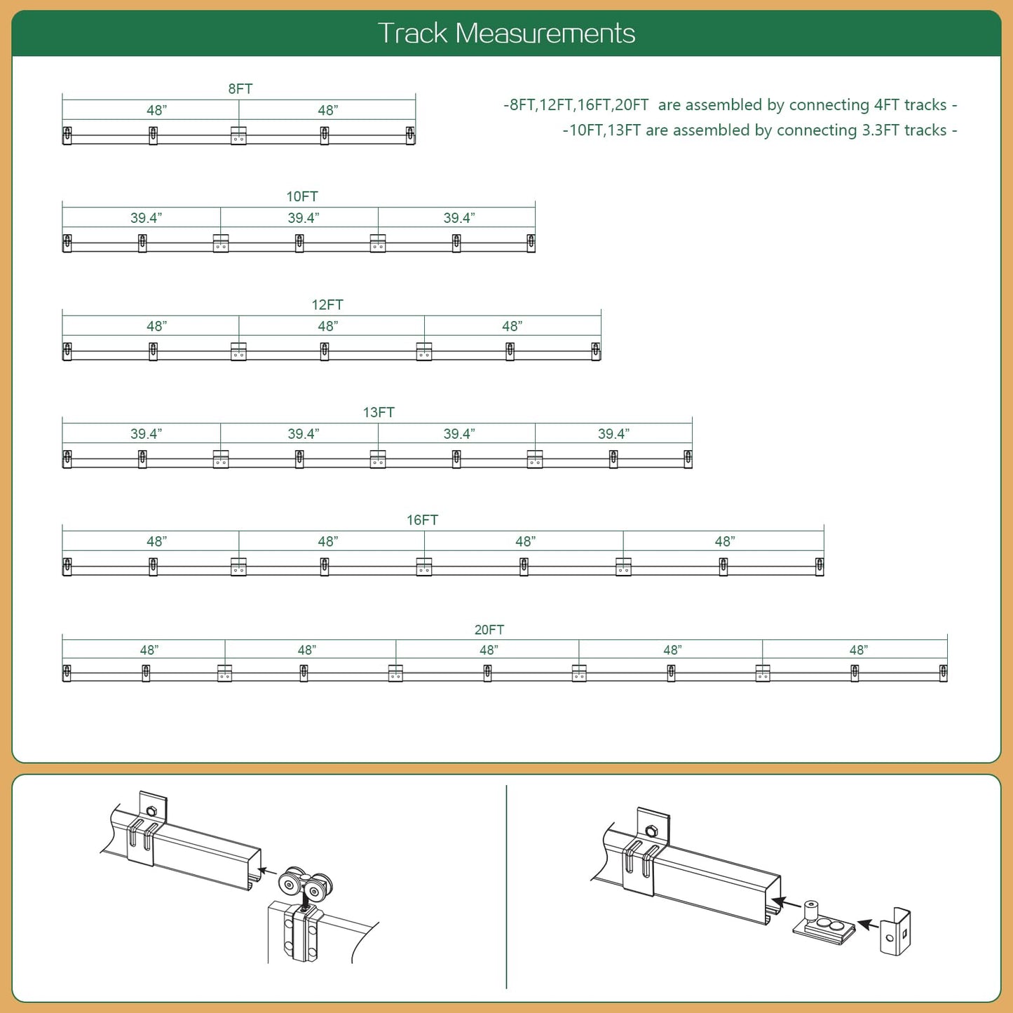16FT Double Door Industrial Grade Black Double Door Track Kit for Exterior Sliding Barn Doors Heavy Duty Box Rail, Wall Mounted, Max Load 300lbs (Hardware Only,No Door)
