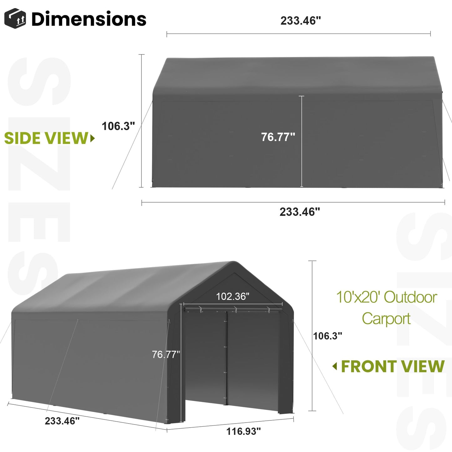 GOJOOASIS 10x20 Carport Heavy Duty Portable Garage Shelter Metal Car Canopy Tent with UV-Resistant & Weatherproof Top Cover for RV & Vehicles (Gray, 10x20 with sidewalls)