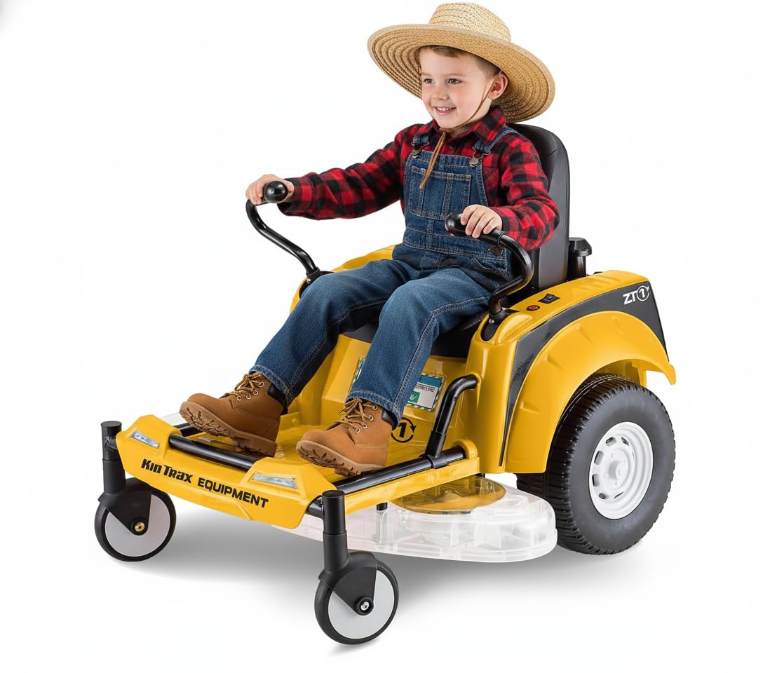 Kid Trax 12V Zero Turn Lawn Mower Tractor Toy - Riding Lawn Mower, Outdoor Toys, Kids Electric Car, Ride On Tractor, Dual Handle, Twist and Turn, Speed to 3MPH, Max Weight of 77lbs, Age 3-7, Yellow