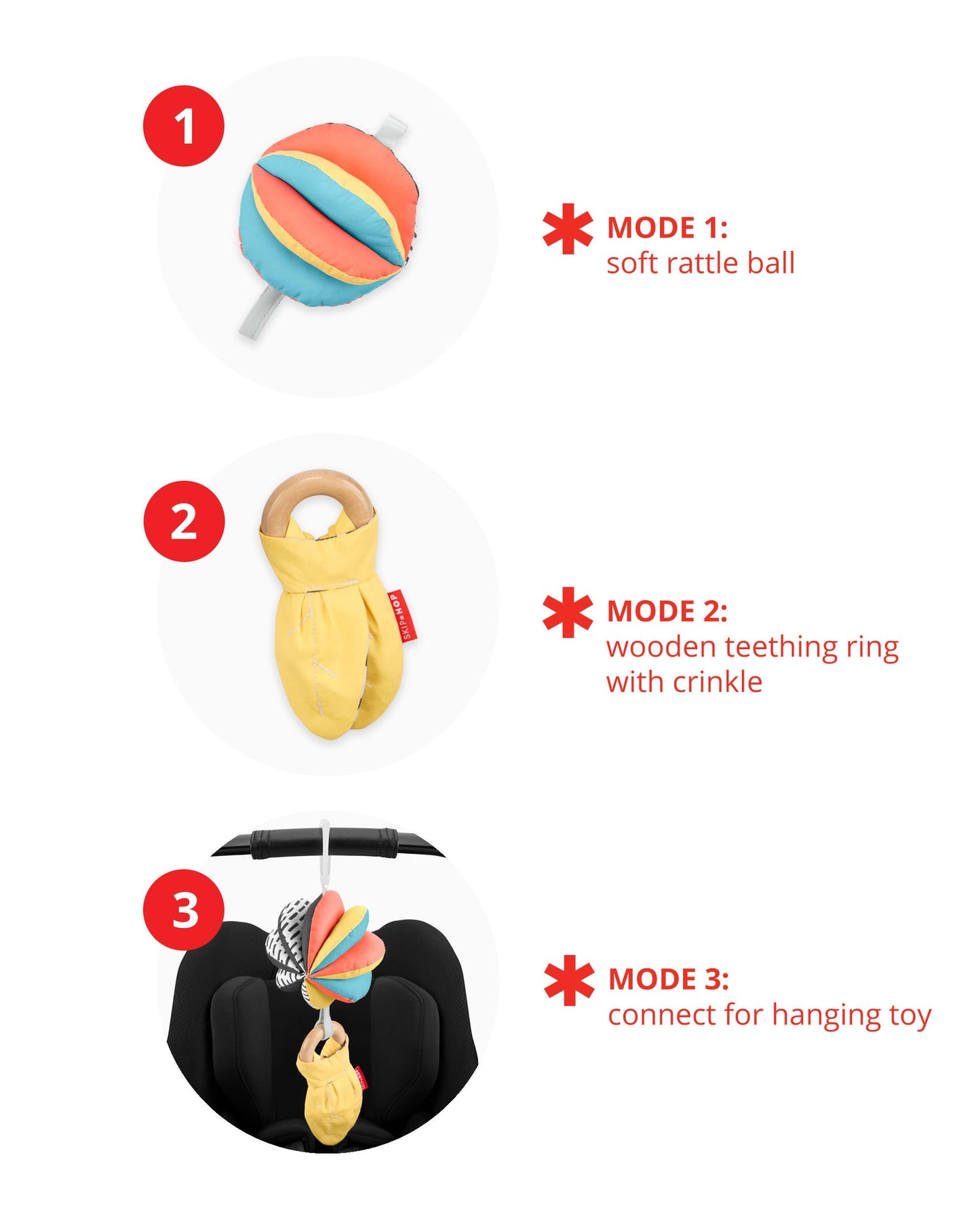 Skip Hop 3-in-1 Baby Activity & Teether Stroller Toy, Montessori Inspired 3-in-1 Stroller Toy
