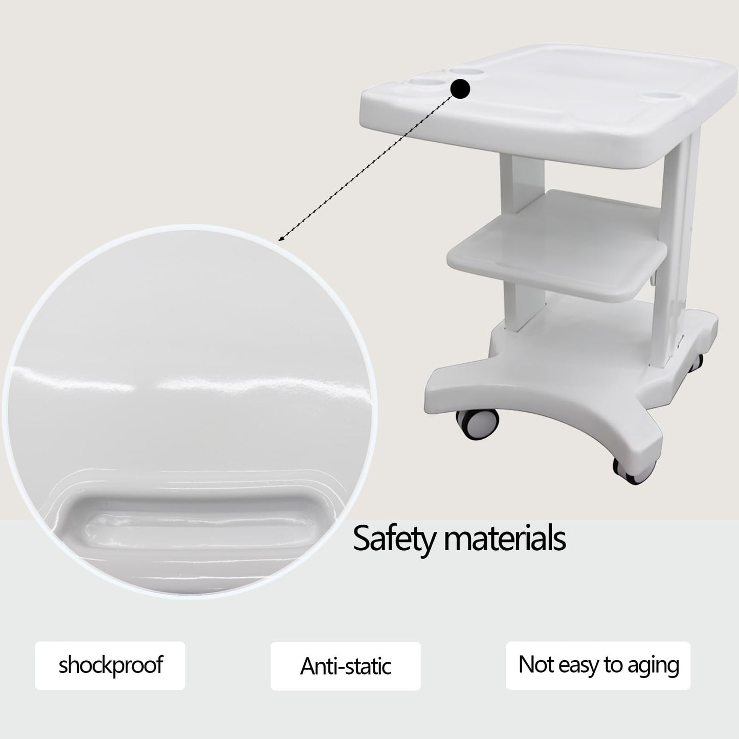 INTSUPERMAI Mobile Trolley for ultrasonic Imaging Scanner System Portable Ultrasound cart White 3 Layers with 2 Brake Wheels,4 Wheels 3 Holes