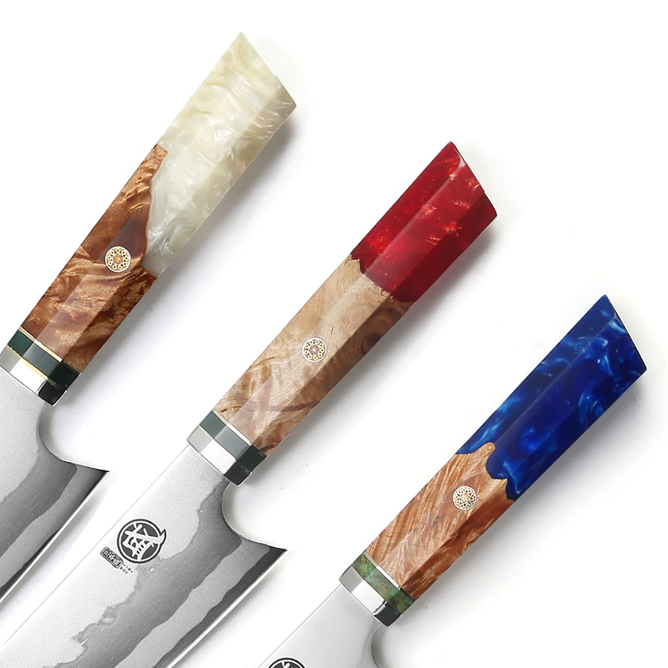 MITSUMOTO SAKARI 8 inch Japanese Kiritsuke Knife - Hand Forged 440C Damascus Steel, Professional Kitchen Chef Knives with White Pomegranate Handle & Sandalwood Box