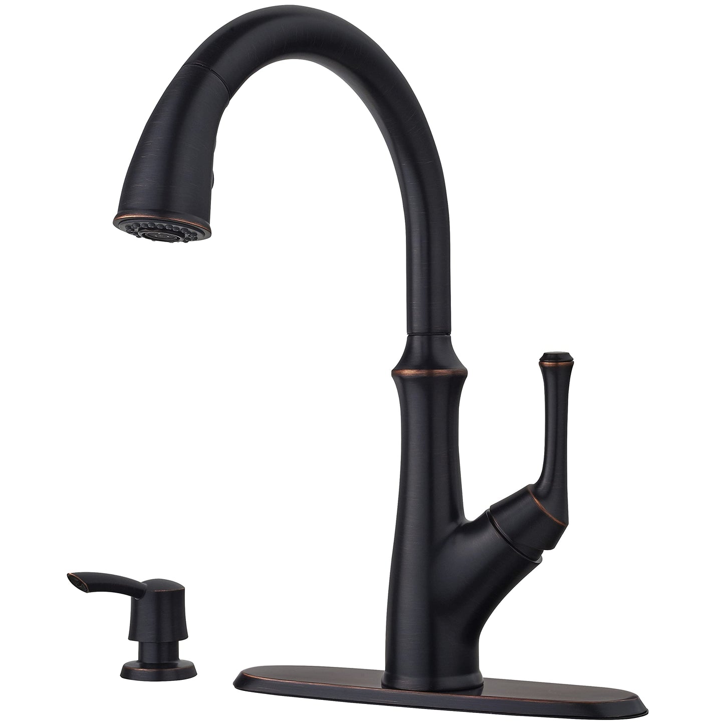 Pfister Tamera Kitchen Faucet with Pull Down Sprayer and Soap Dispenser, Single Handle, High Arc, Tuscan Bronze Finish, F5297TAY
