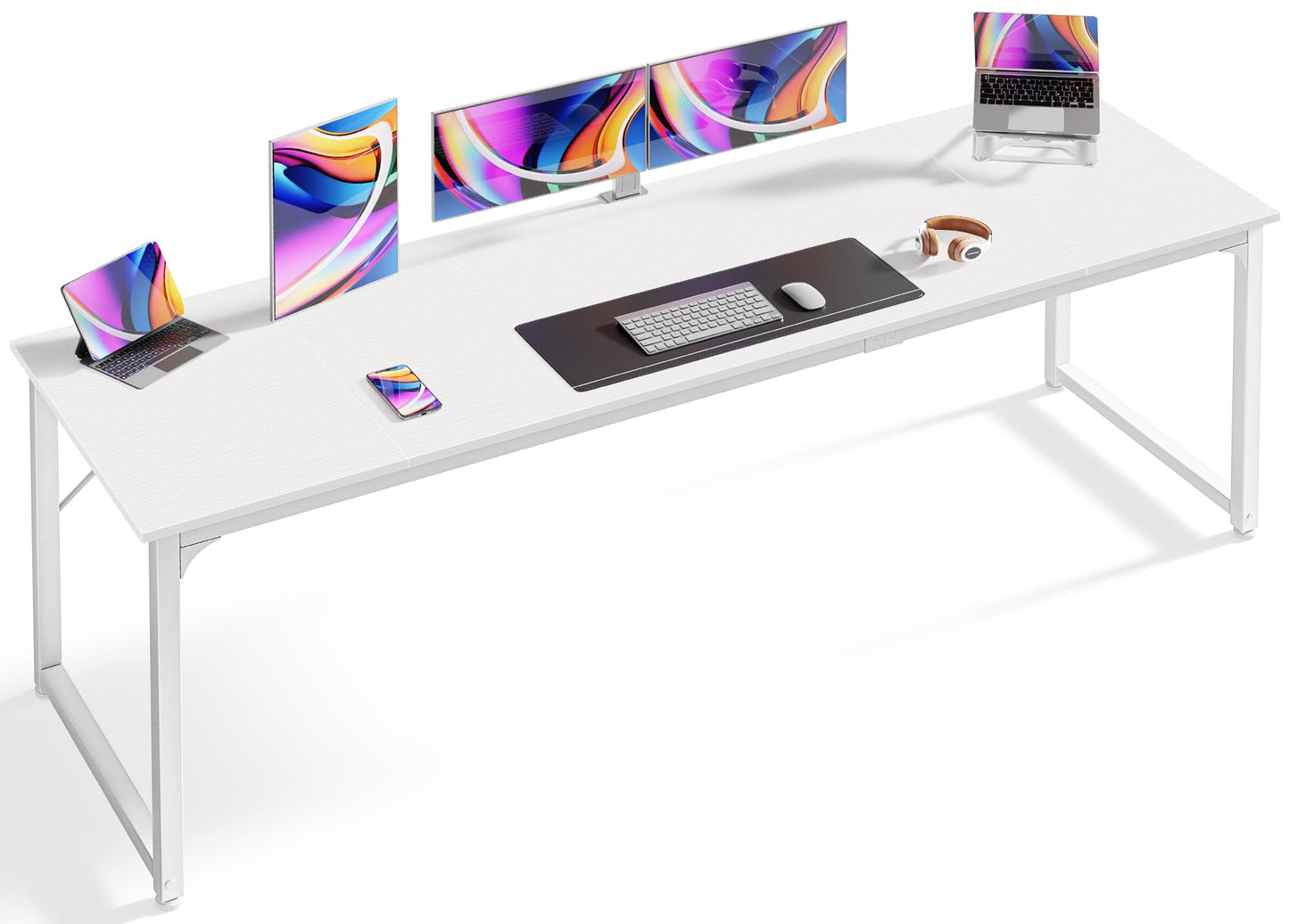 Huuger Computer Desk, 80 Inch Office Desk, Gaming Desk with Storage, Writing Desk Work Desk for Home Office, Study, Long Simple Desk, Large Legroom, Metal Frame, White