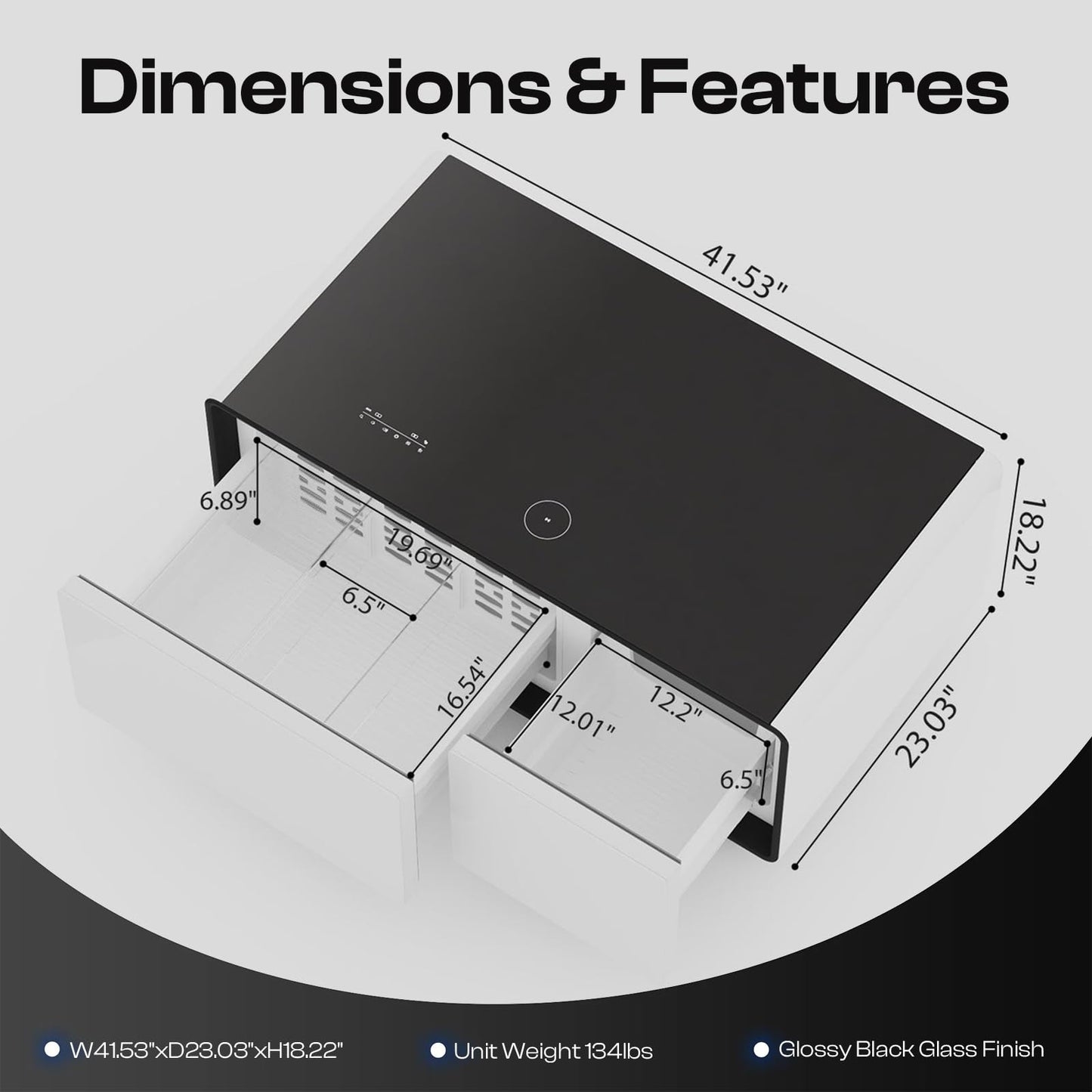 Smart Coffee Table with Fridge, 93L Refrigerated Drawers, Bluetooth Speakers & Wireless Charging, Modern Stain/Mark Resistant Entertainment Center for Living Room & Gaming, White