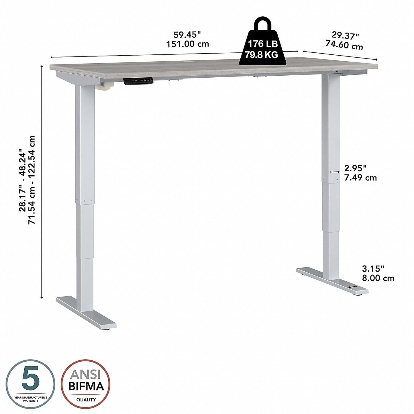 Bush Business Furniture M4S6030PGSK Move 40 28-Inch -48-Inch Adjustable Desk, Platinum Gray/Cool Gray Metallic