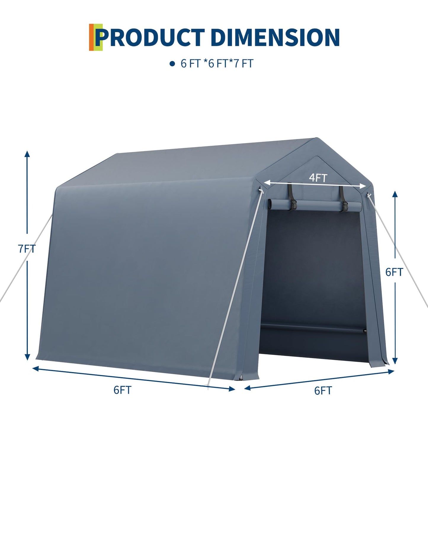 OUTLANE 6x6FT Heavy Duty Carport with Roll-Up Windows, Portable Garage Canopy Shelter for Car, Boat, Truck, Motorcycle, All-Weather UV-Resistant Waterproof Tarp, Metal Frame
