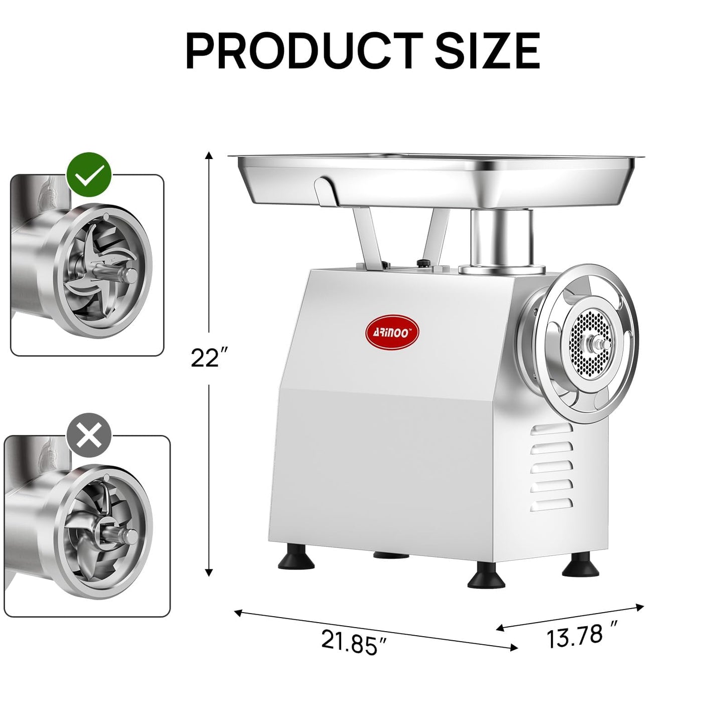 Commercial Meat Grinder #32, 2.0HP Heavy Duty Industrial Stainless Steel Meat Mincer, Sausage Stuffer with 2 Blades, 2 Plates & 3 Sausage Tubes, Meat Grinder Machine for Deer Processing,Pet Food