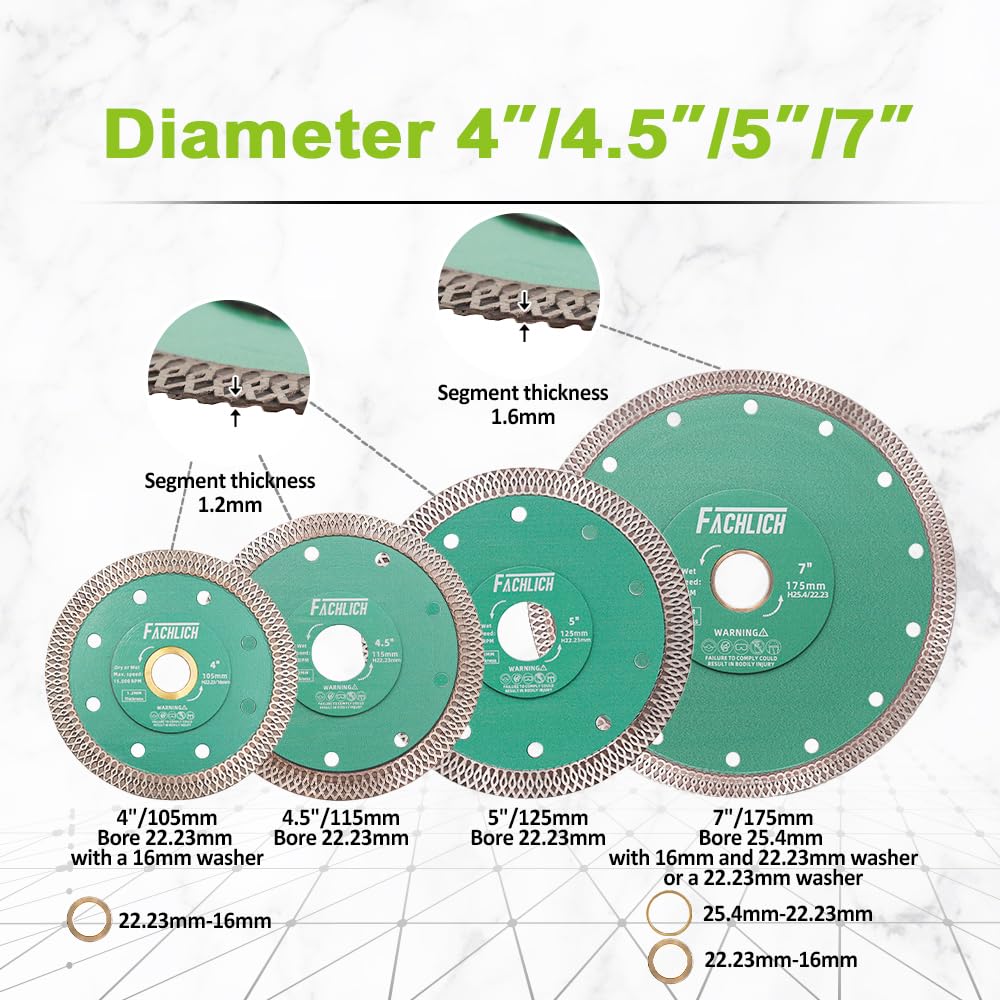 4" Diamond Tile Hole Saw Kit FACHLICH Porcelain Ceramic Tile Diamond Core Drill Bits Set FACHLICH Diamond Porcelain Saw Blade 4.5" Tile Blades 2pcs Dry Wet Tile Cutting Disc