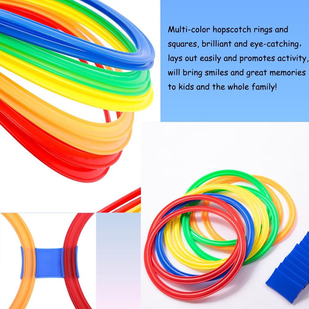 AMYESE Hopscotch Rings- 11in Hopscotch Game Hoops Circles with 15 Connectors for Kids Balance Agility Training Obstacle Course, Children Birthday Fun Play Indoor Outdoor Backyard Playground Activity