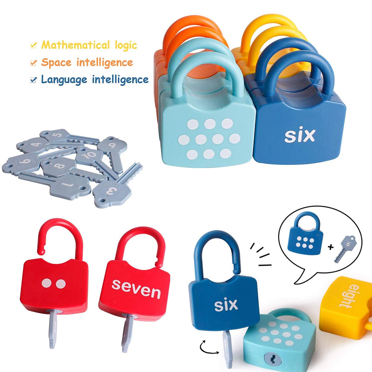 Lerdots Kids Learning Locks with Keys, Montessori Counting Toys for Toddlers, 1-10 Dots Number Matching Toys, Preschool Math Learning Activities for Ages 3 4 5 Boys Girls, Educational Gifts