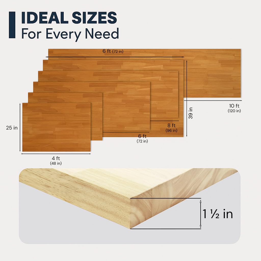 bingltd- 6 ft x 25 x 1.5 in in Unfinished Hevea Solid Wood Butcher Block Countertop With Square Edge