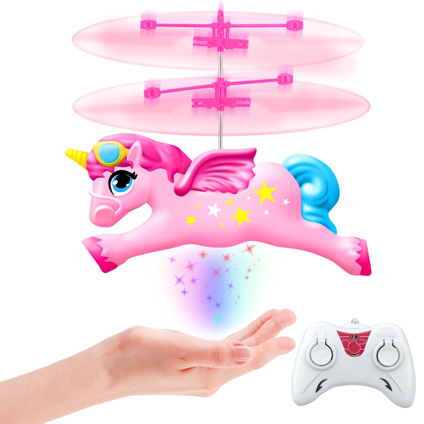 Tcvents Flying Unicorn Toys for Girls, Rc & Hand Operated Flying Ball Mini Drone with LED Lights Remote Control Helicopter Indoor Flying Toy Gifts for Kids Age 6-8 9 10 11 12+ Years Old