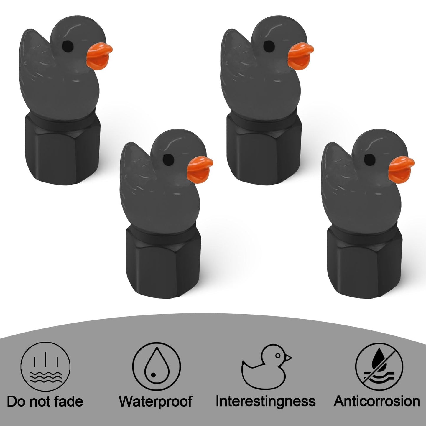 xbrtaia 4 Pack Cute Duck tire Valve caps, Glow in The Dark Tire Valve Caps, Interesting and Practical Tire Decoration, Can be Used for Cars, Motorcycles, Trucks, and Bicycles.(Black)